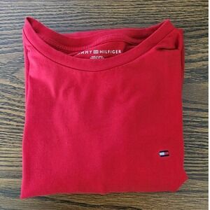 Tommy Hilfiger Unisex Large Crew Neck T Shirt Short Sleeve Solid Red With Logo‎